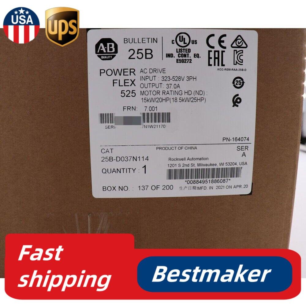 Allen-Bradley AB 25B-D037N114 PowerFlex 525 AC Drive Ser A Sealed US Free Tax