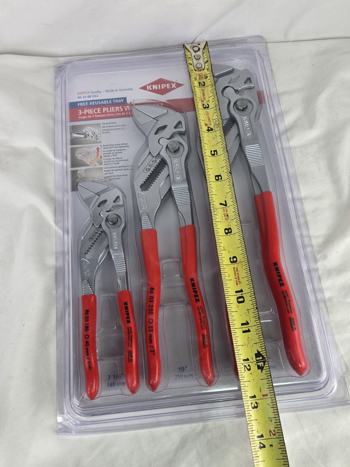 KNIPEX 00 20 06 US2 3-Piece 7, 10 and 12 Pliers Wrench Set
