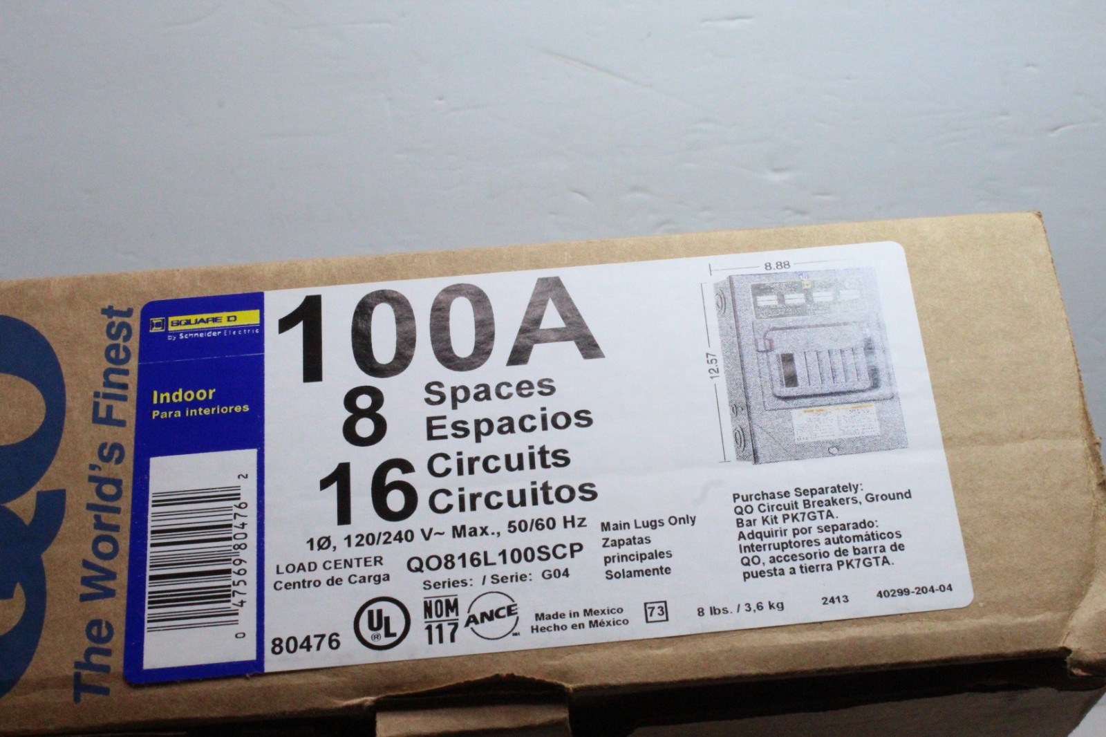 QO816l100SCP Square D Circuit Breaker Load Center- 100A- 8 Spaces- 16 Circuits
