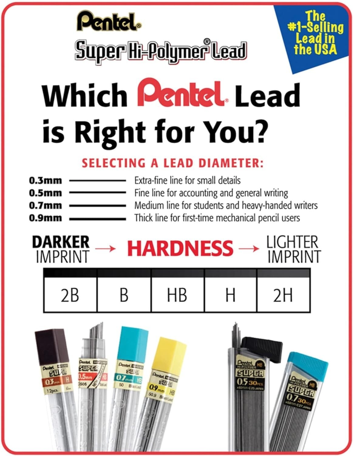 Pentel Super Hi-Polymer Refills, 0.5 mm Fine, HB, 180 Pieces of Lead-C25BPHB6