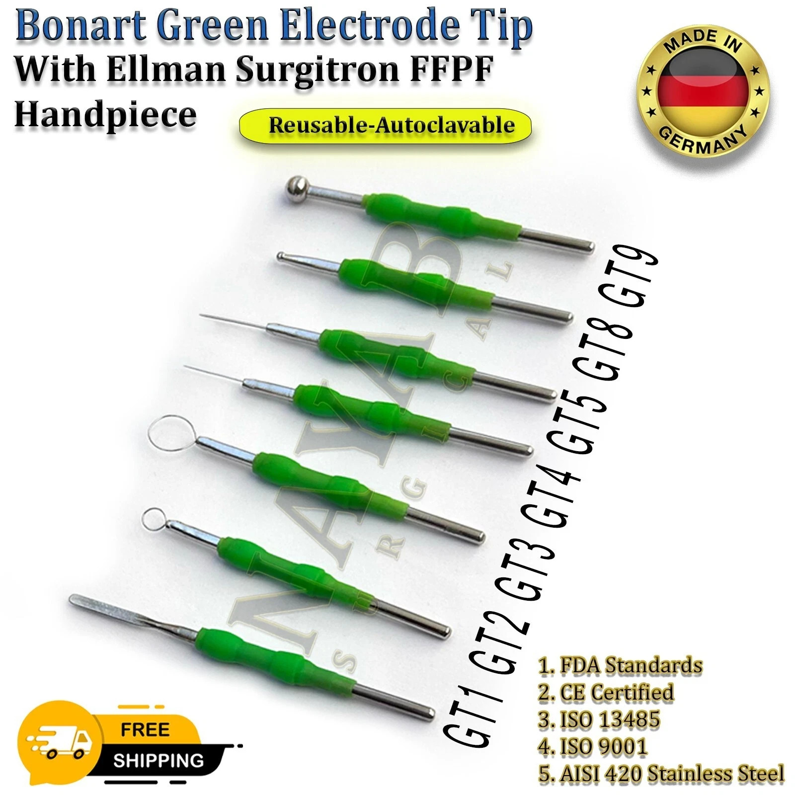 Bonart Green Electrode Tips ART-E1 Electro & Bonart Surgitron Handpiece CE.