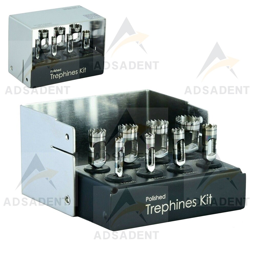 Dental Implant Trephine Drills Kit 8pcs Set Polished Surgical Surgery CE