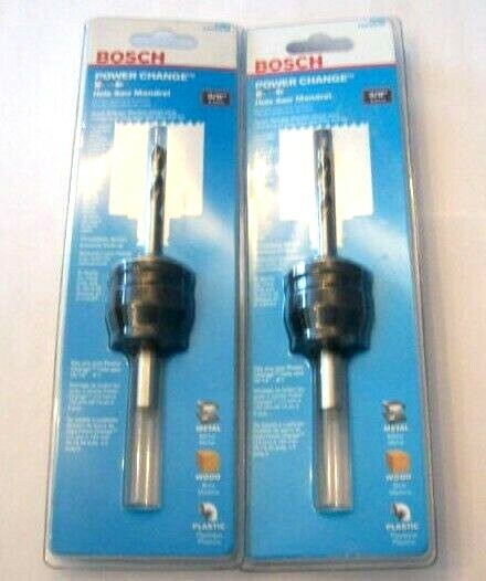 2 BOSCH POWER QUICK CHANGE HOLE SAW MANDRELS 3/8 SHANK HOLESAW PILOT BIT PCM38