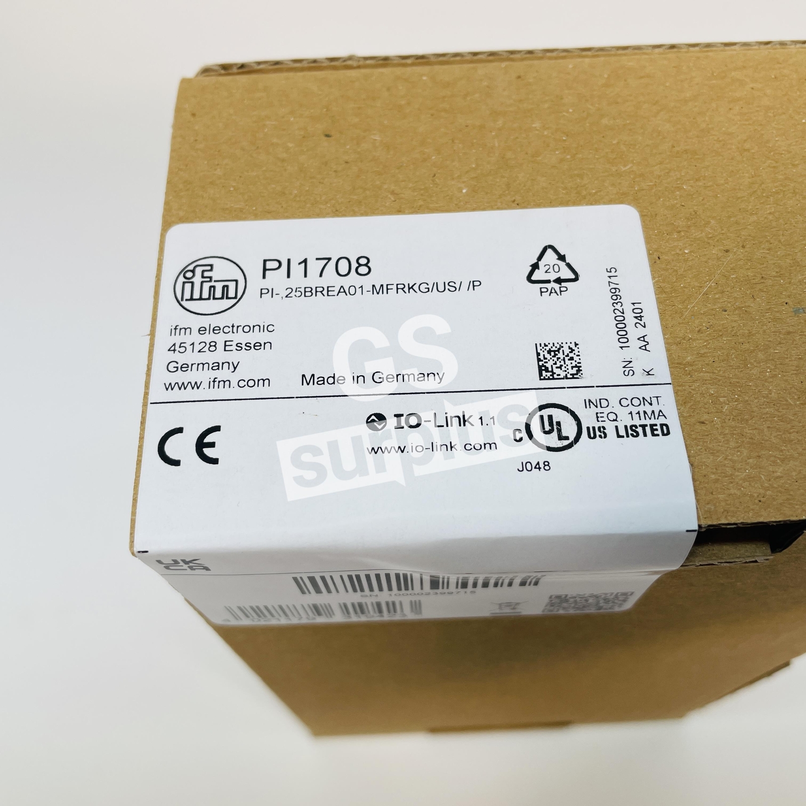 NEW IFM PI-,25BREA01-MFRKG/US/ /P / PI1708 PRESSURE SENSOR