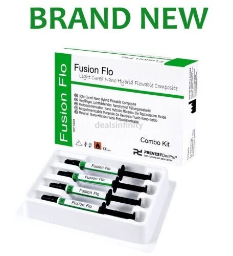 3 Packs of FUSION FLO Light Cured Nano Hybrid Flowable Composite 4 x 2gm Pack
