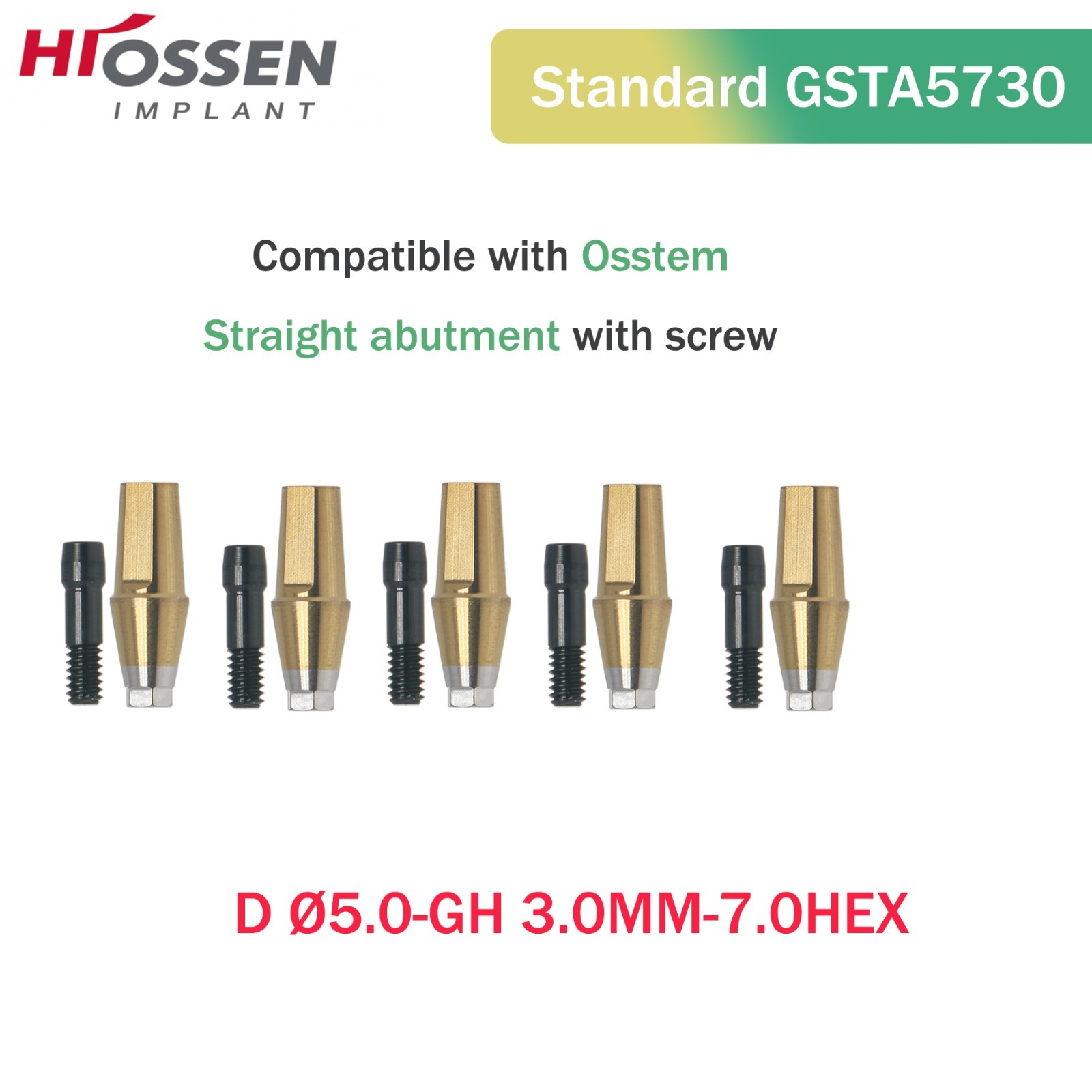 Dental Straight Transfer Abutment Regular Ø5.0 mm Hex GH 1–6 mm Hiossen/Osstem