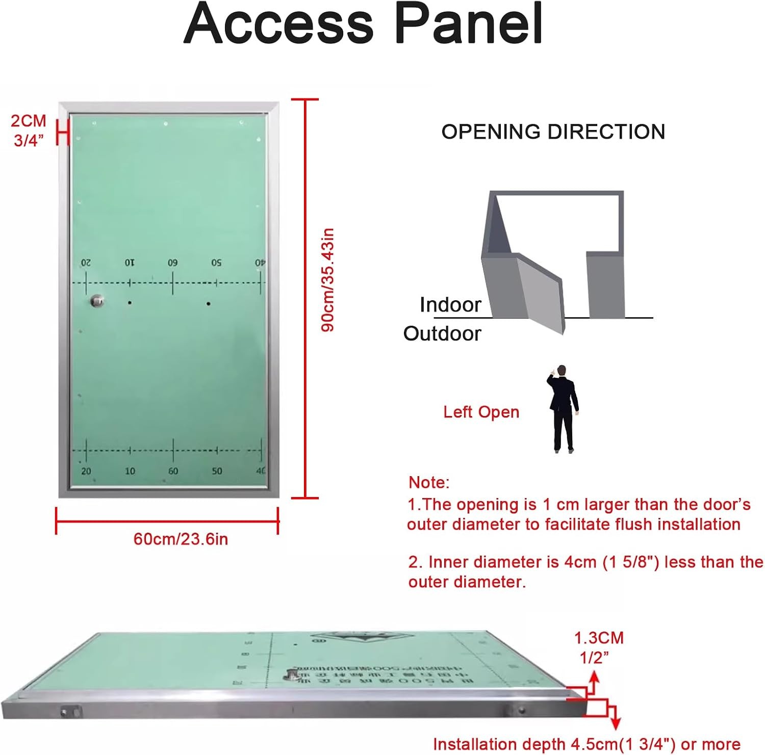 Paintable Drywall Access Panel – Large Flush Mount Inspection Door 60x90cm