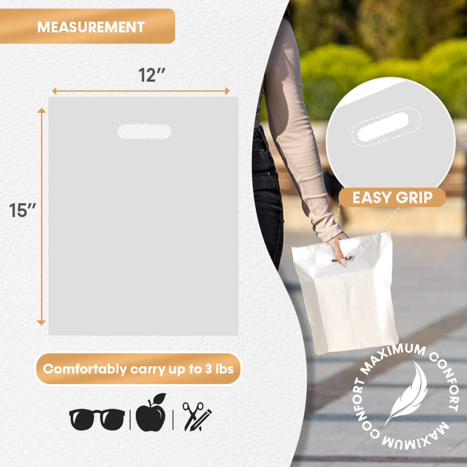 Merchandise Bags, Die Cut Handles, Strong, Durable, and Tear Resistant Bags P…