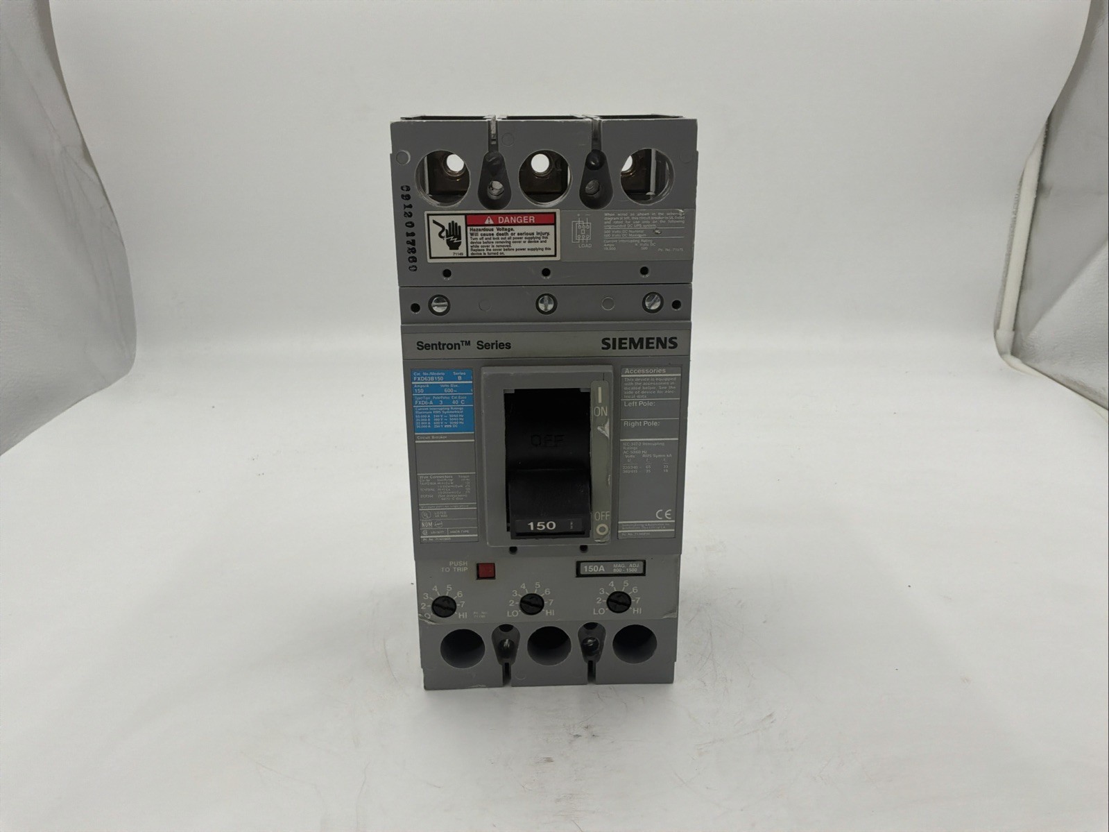 Siemens FXD63B150 150 Amp Circuit Breaker , 3-Pole, 600 VAC – Good Condition