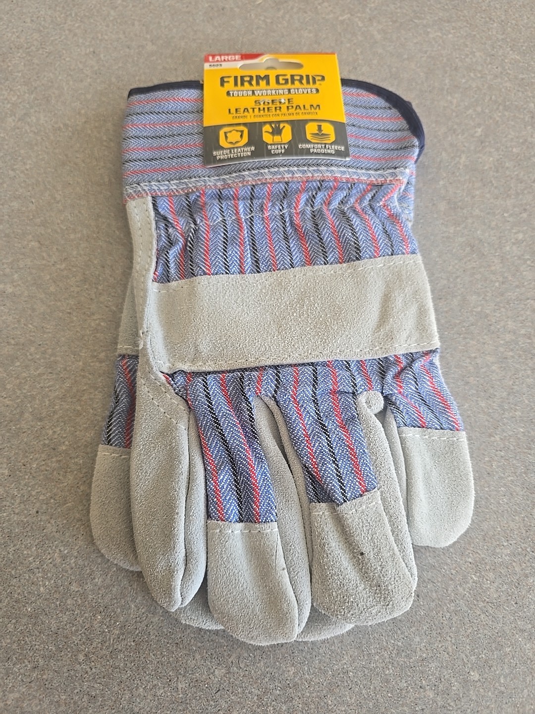 Firm Grip Tough Working Gloves Leather Palm Suede Large 5 Pairs 5023