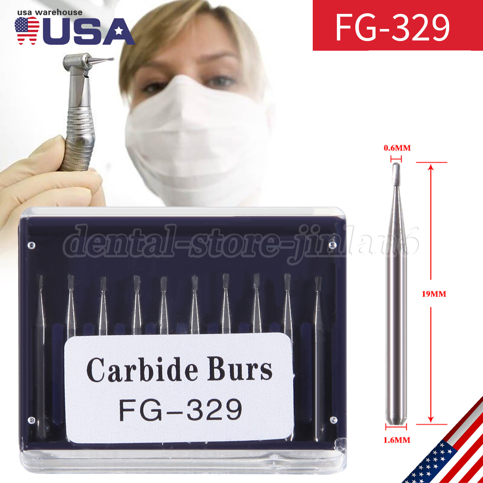 10 Pcs Dental Carbide Burs Pear-Shaped Type High Speed Tungsten Steel Bur FG329