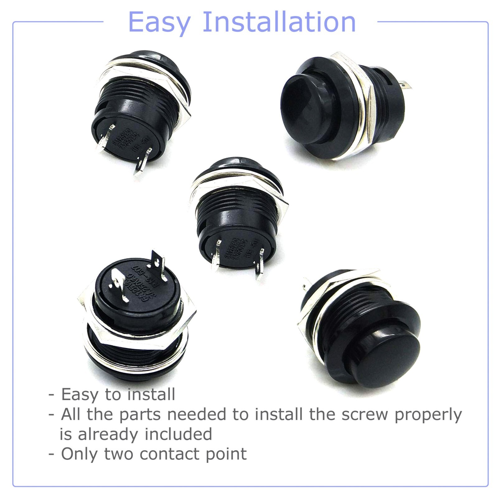 10 PCS 16mm Push Button Switch Non-Lock Momentary Open Round 2 Pins Metal