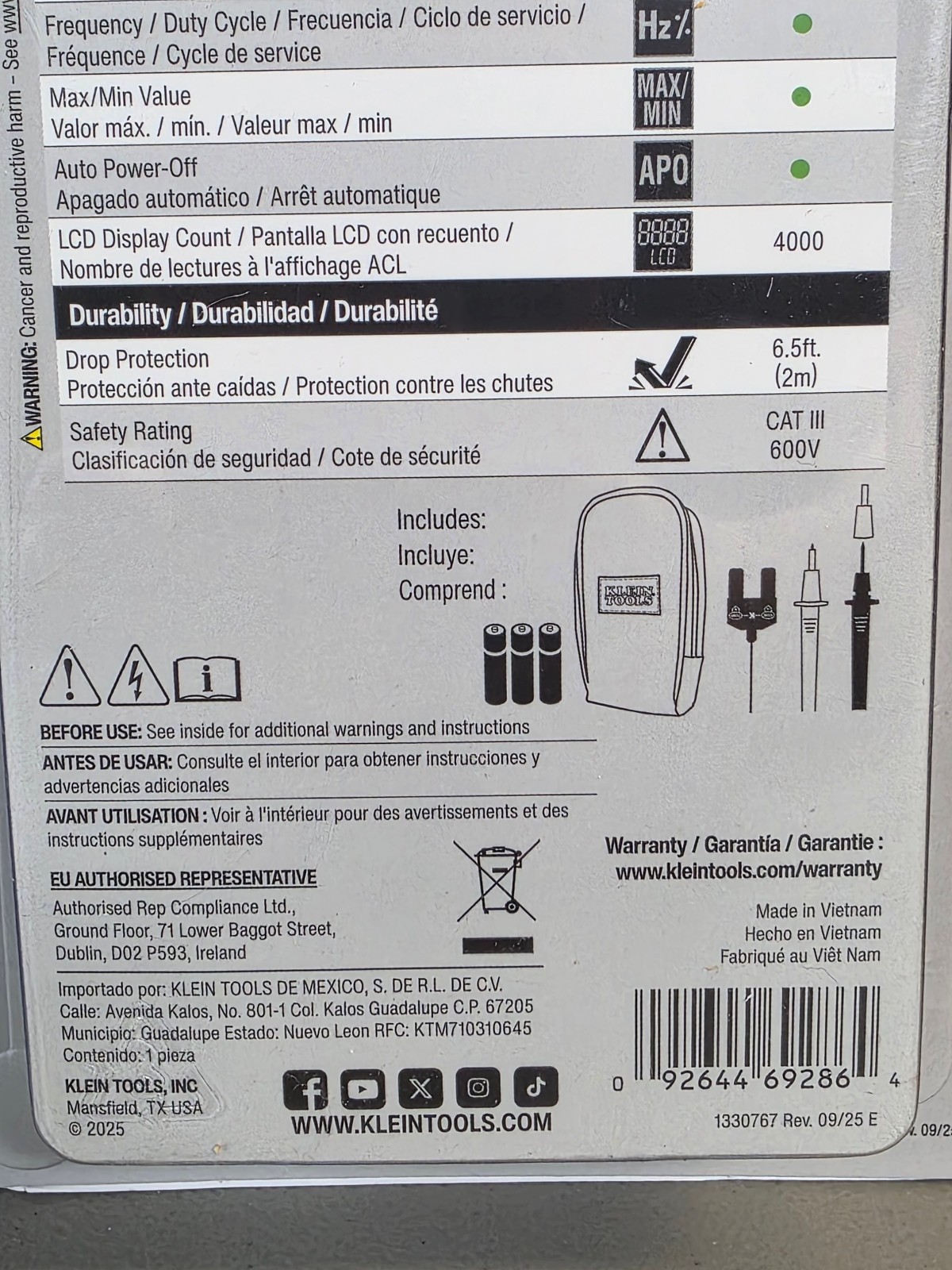 Klein Tools CL320 400A AC Auto-Ranging TRMS Clamp Meter New & Sealed