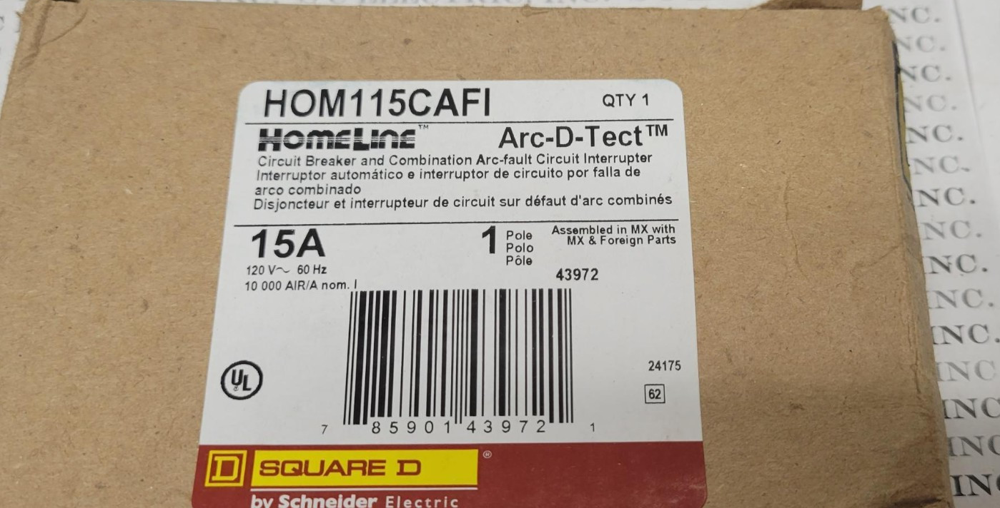 SQUARE D HOM115CAFI ARC-D-TECT CIRCUIT BREAKER AND COMBO ARC-FAULT INTERRUPTER