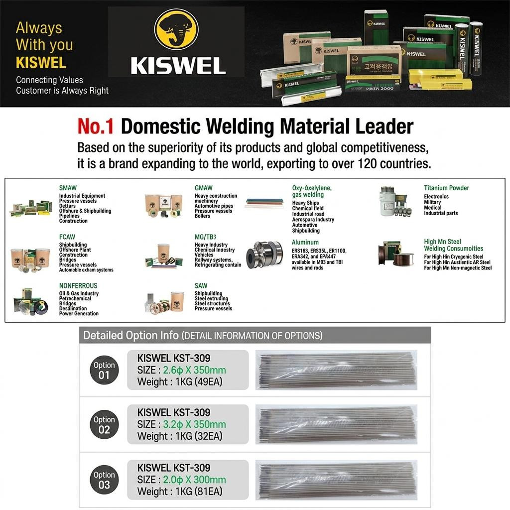 KISWEL KST-309 E309-16 SUS Stainless Arc Welding Rod 2.6mm 2.2lb 1kg 49pcs
