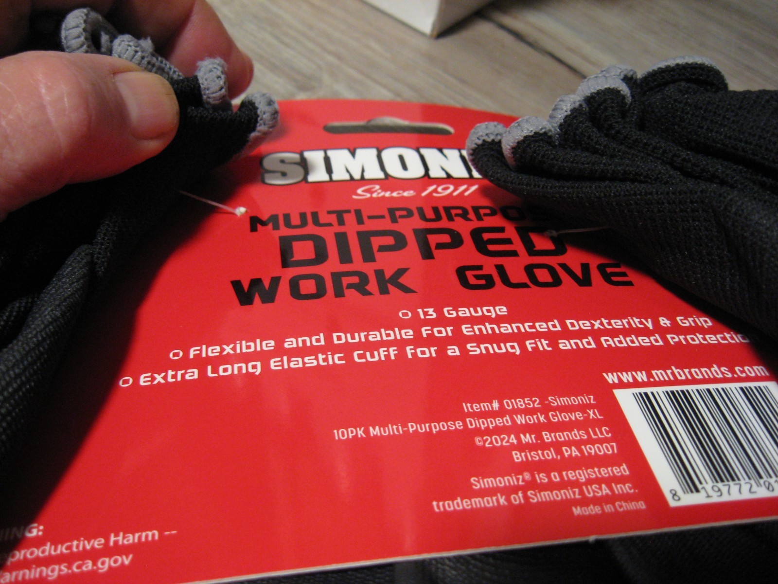 10 Pair Simoniz Multi-Purpose Dipped Work Gloves – Full Finger Black – Size L