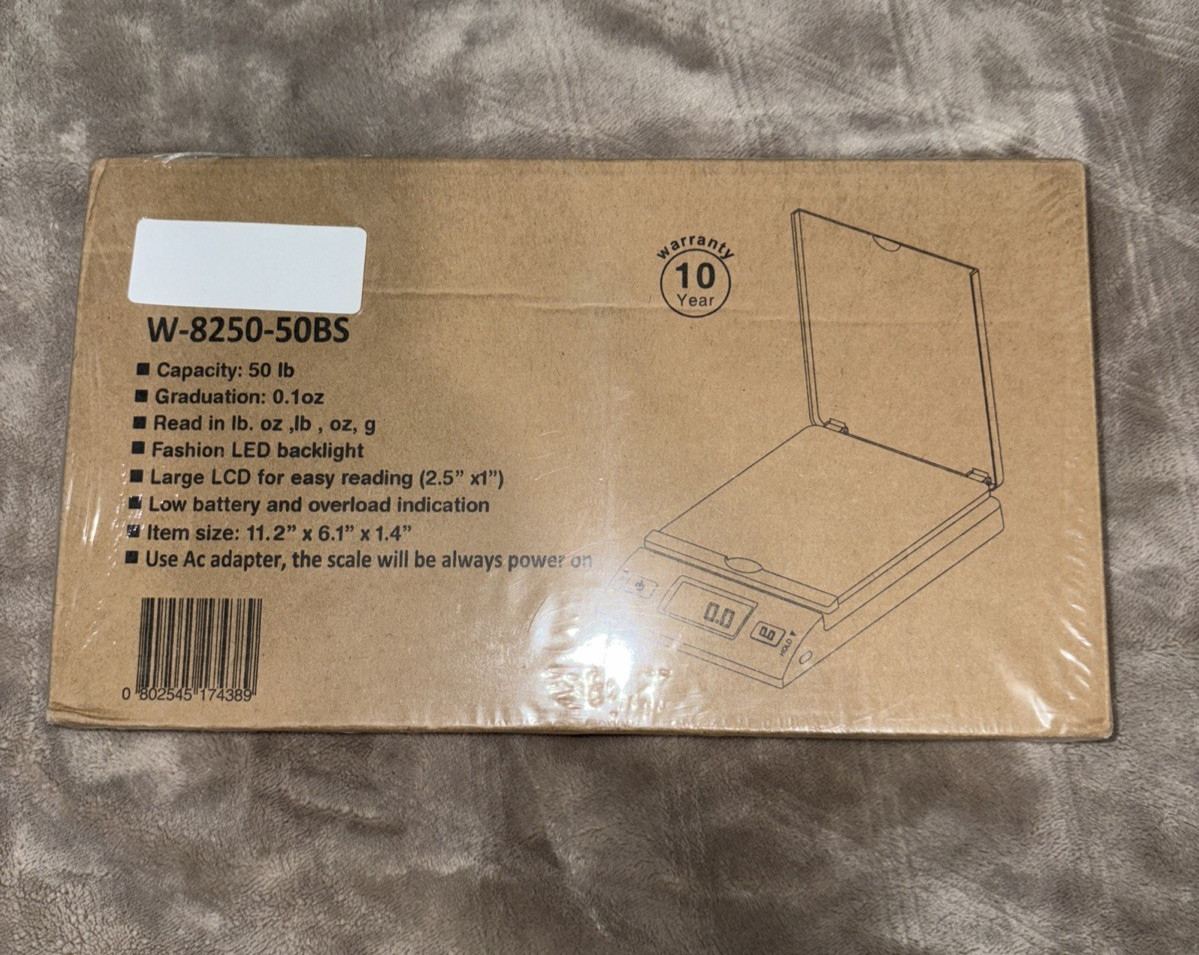 All-in-1 W-8250-50BS Digital Shipping Postal Scale w/ AC Adapter – 50lb, Silver