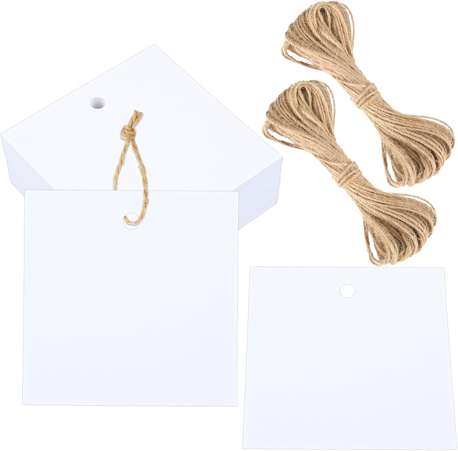 White Paper Gift Tags with String, 100PCS Square Hang Tags, 2.2 in Blank Present