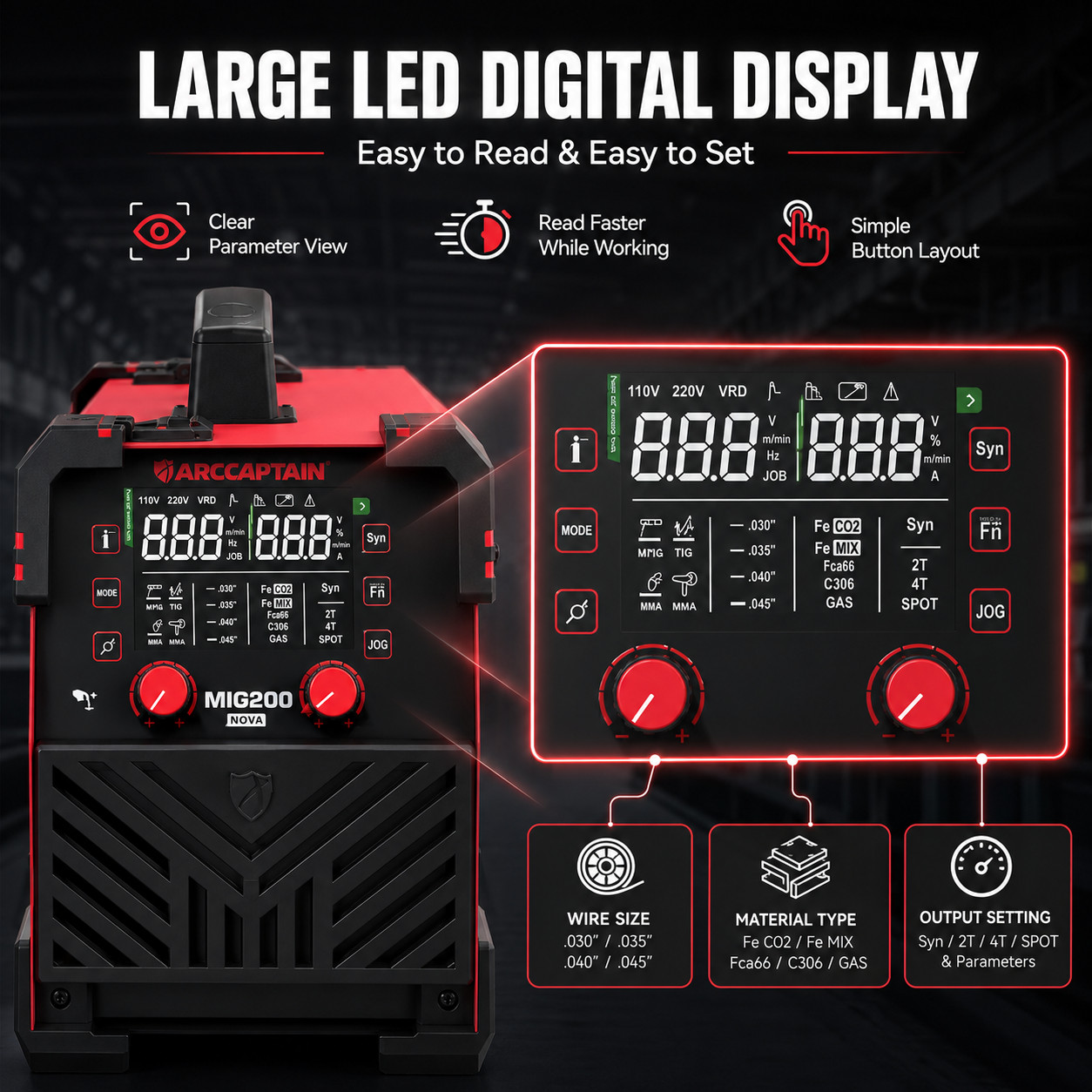 ARCCAPTAIN MIG200NOVA MIG Welder 6 in 1 Gas/Gasless MIG/Stick/Lift TIG Aluminum