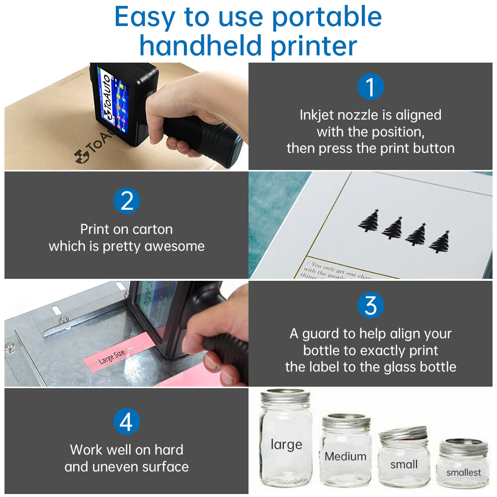 ToAuto Handheld Inkjet Printer Date QR Code Barcode Printing Logo Label 42ml Ink