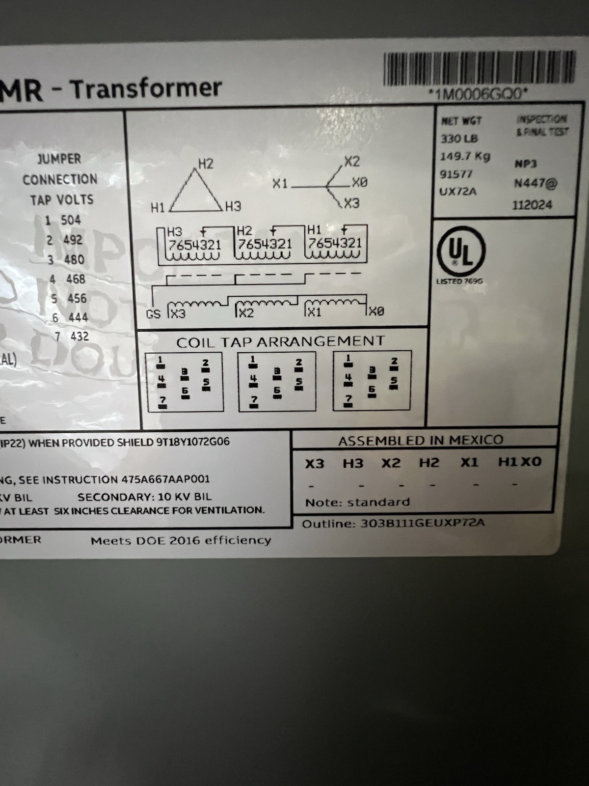 New ABB 30KVA 3 phase 480/277 V Transformer. Cat# 9T10A1172G34