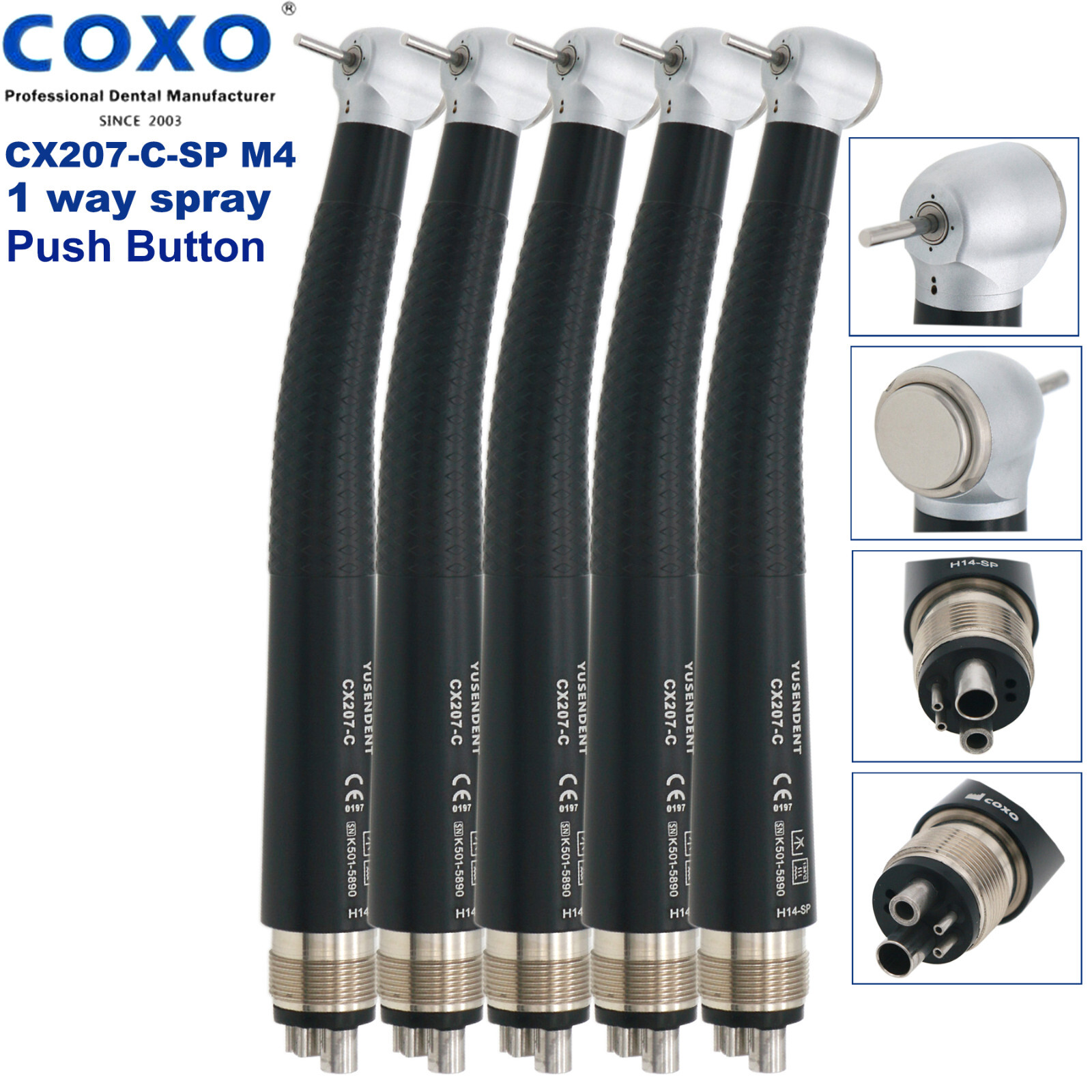 US COXO Dental Colorful CX207-C High Speed Air Turbine Handpiece 4 Hole M4 Blue