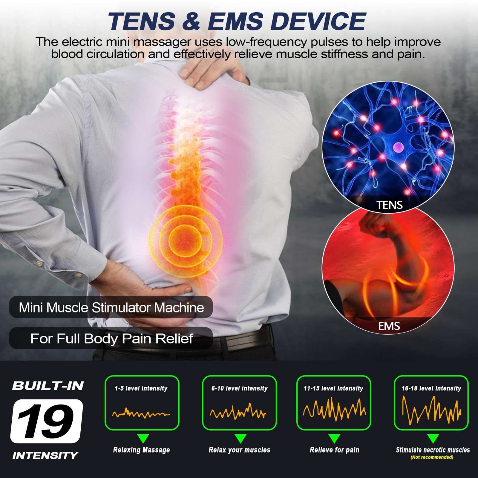 Wireless TENS EMS Unit, FSA Unit Muscle Stimulator for Pain Relief Black