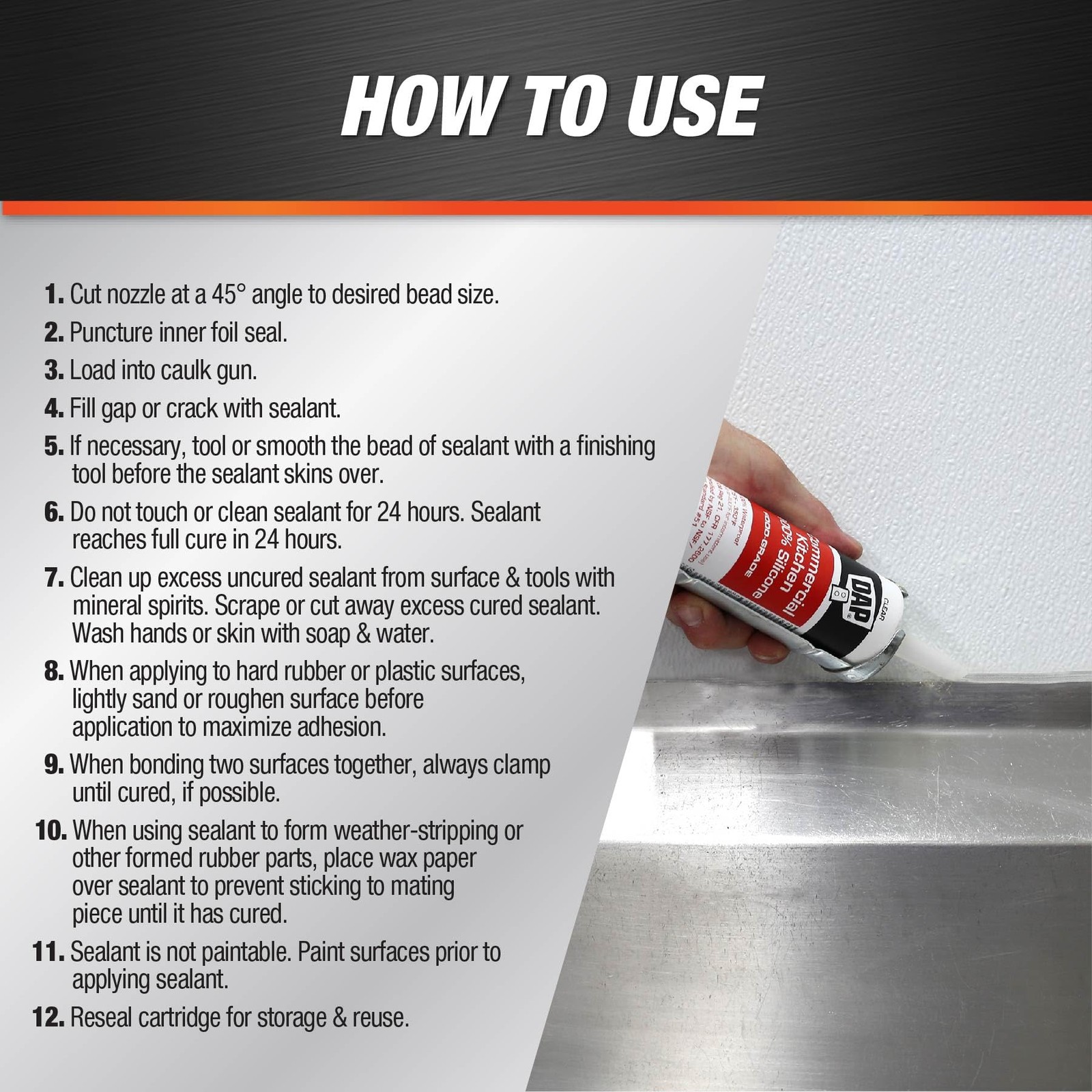 DAP Commercial Kitchen 100% Silicone Sealant, Clear, 9.8 Oz Oz, Clear