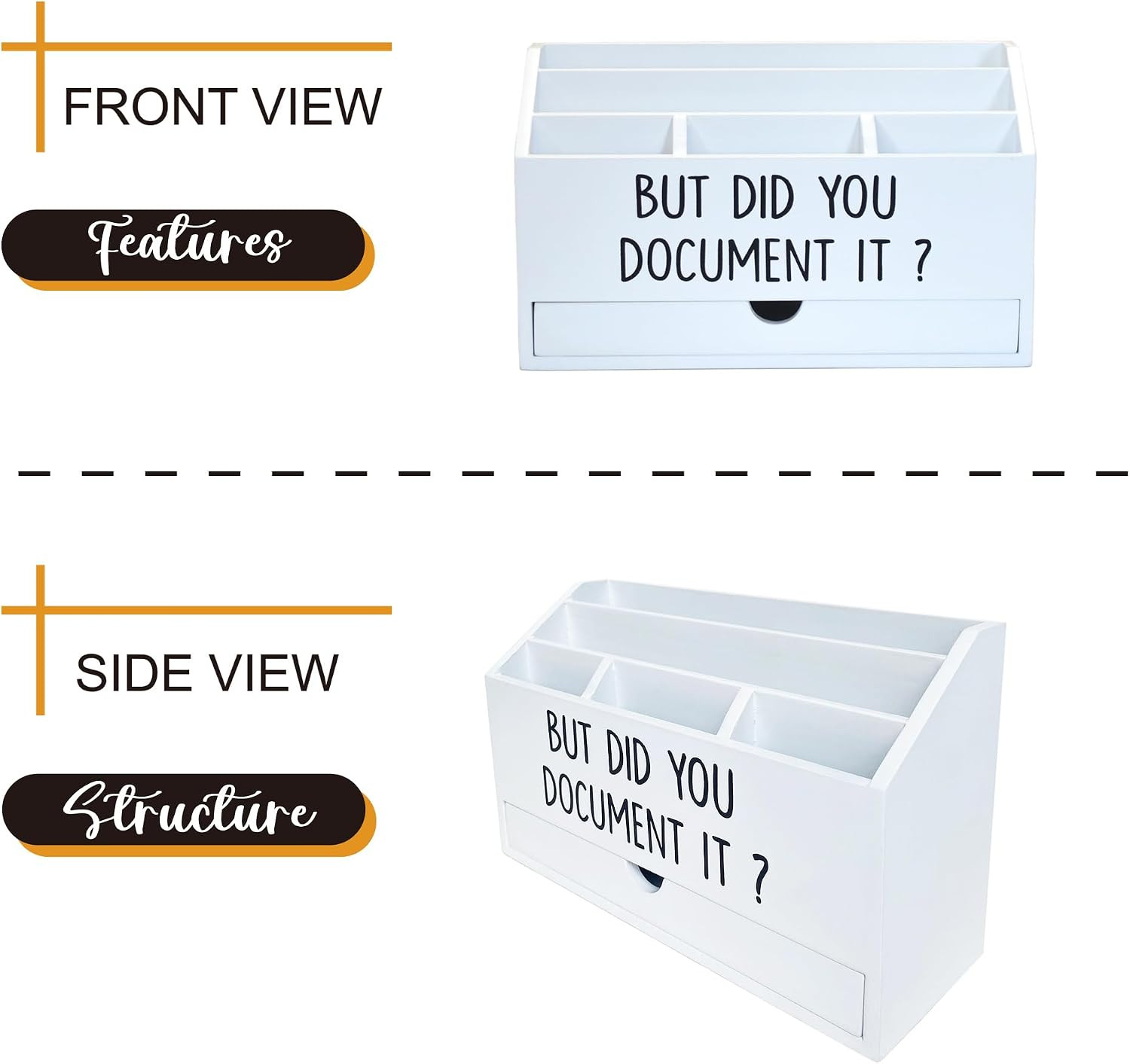 Wooden White Rustic Countertop Mail Storage Holder with Drawer and Compartments