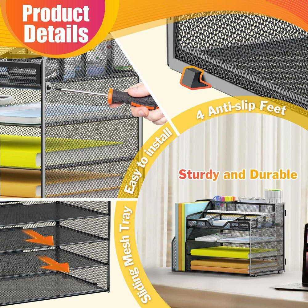 10.9 in X 15.5 in 4 Tier Paper Letter Tray with File Holder, Desk Organizer Tray