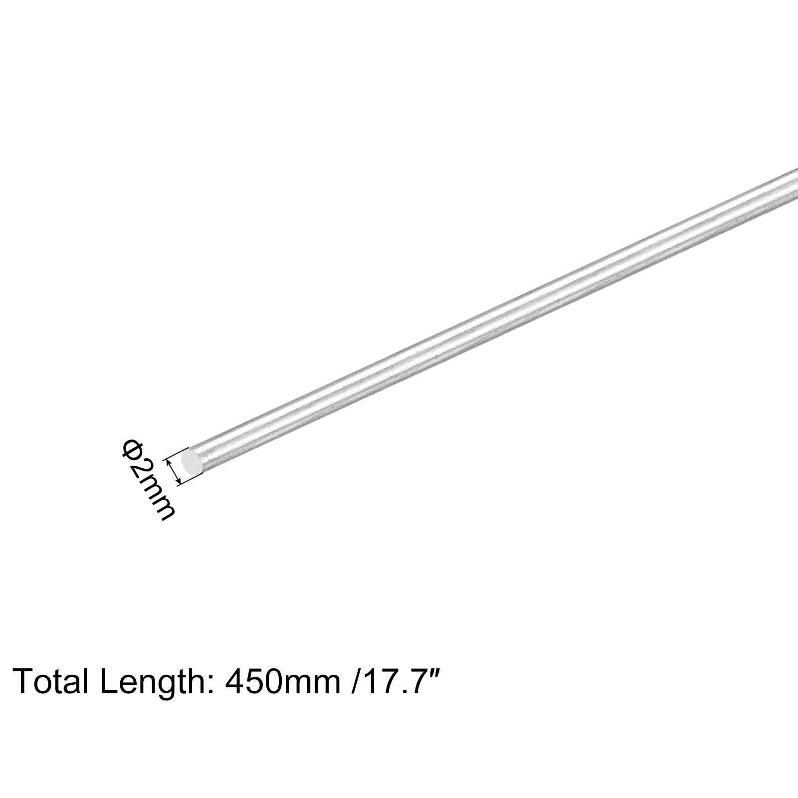 Pack of 5 304 Stainless Steel Round Rods 2mm x 450mm Solid Shaft Rods for DIY