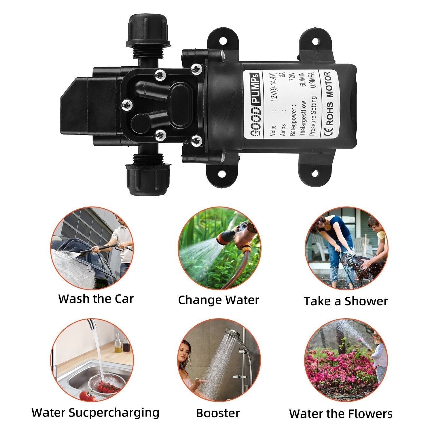 2Pcs 130PSI High Pressure RV Water Pump Diaphragm DC 12V Self-Priming 72W