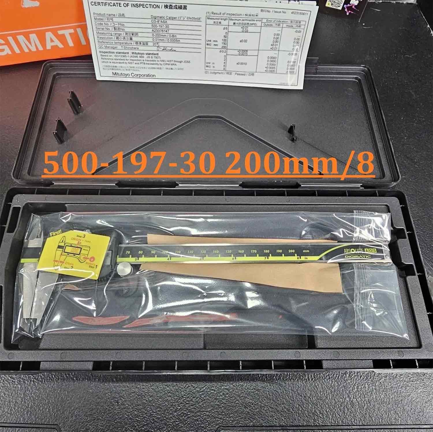 Mitutoyo 500-197-30 200mm/0-8″ Absolute Digital Digimatic Vernier Caliper