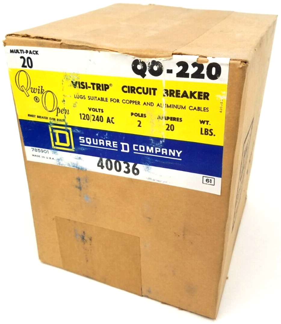 Lot of 20 – QO220 Square D 20 Amp Circuit Breaker – Next Day Option – New