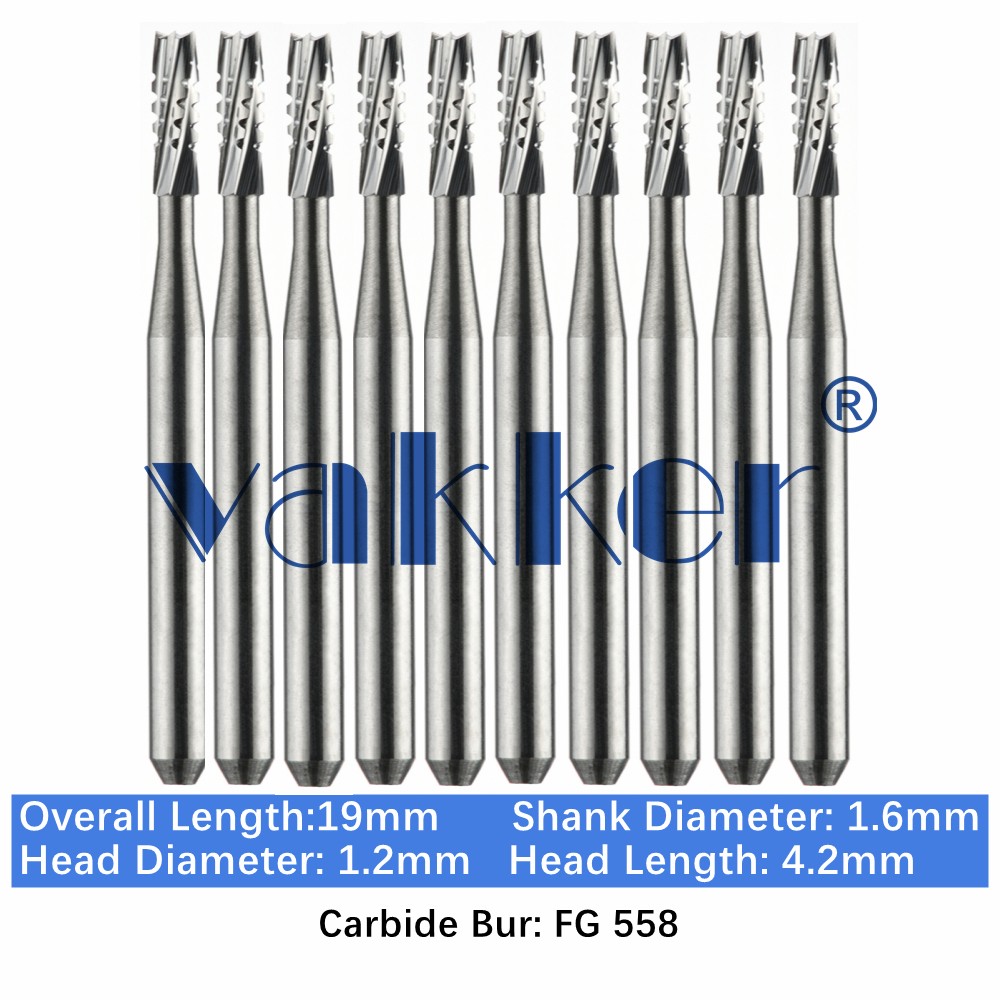 10-100pc Vakker Dental Carbide Burs FG558 19mm Straight Fissure Bur High Speed