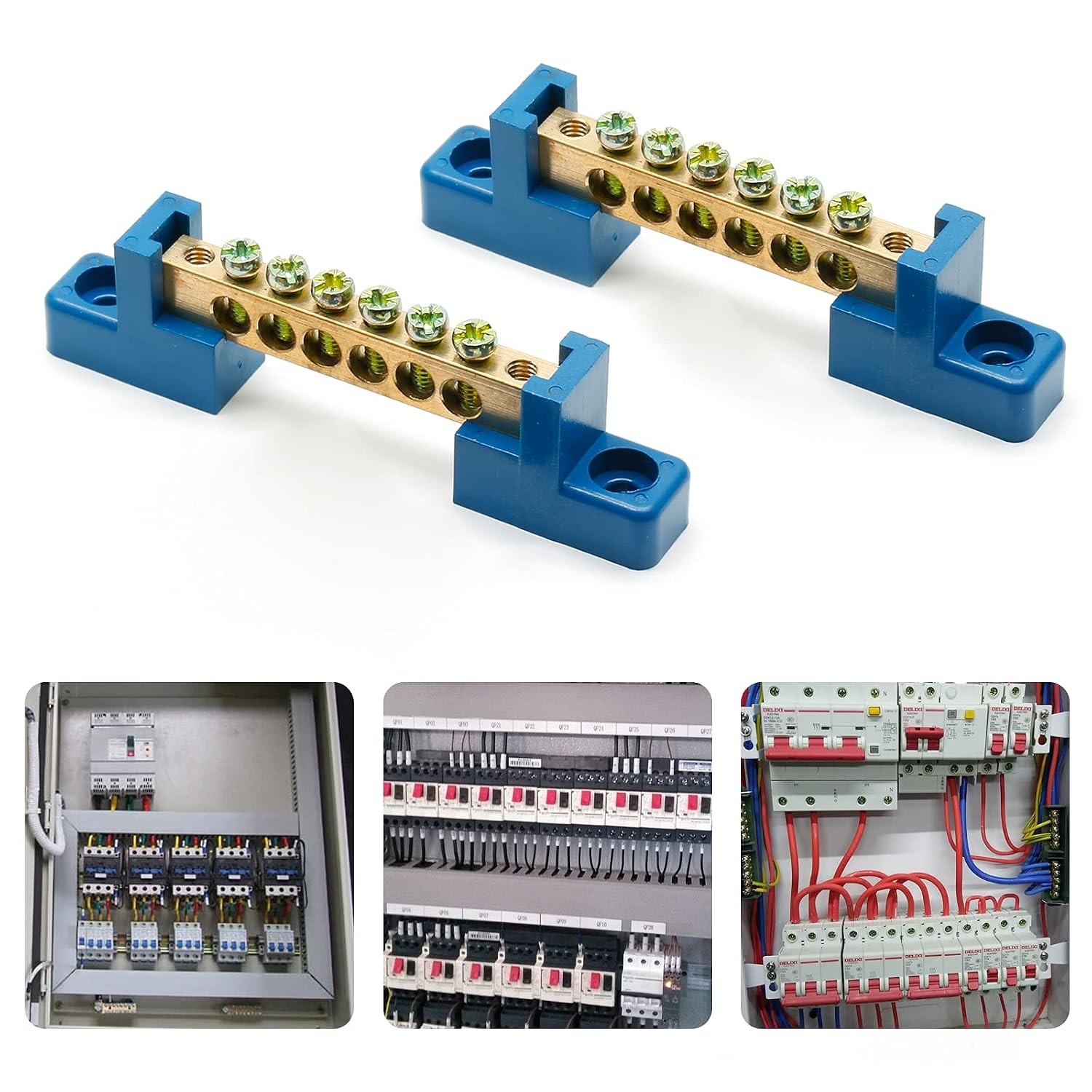Ground Bus Bar Terminal Block 2Pcs Brass Screw Terminal Blocks Electric Bus Bar