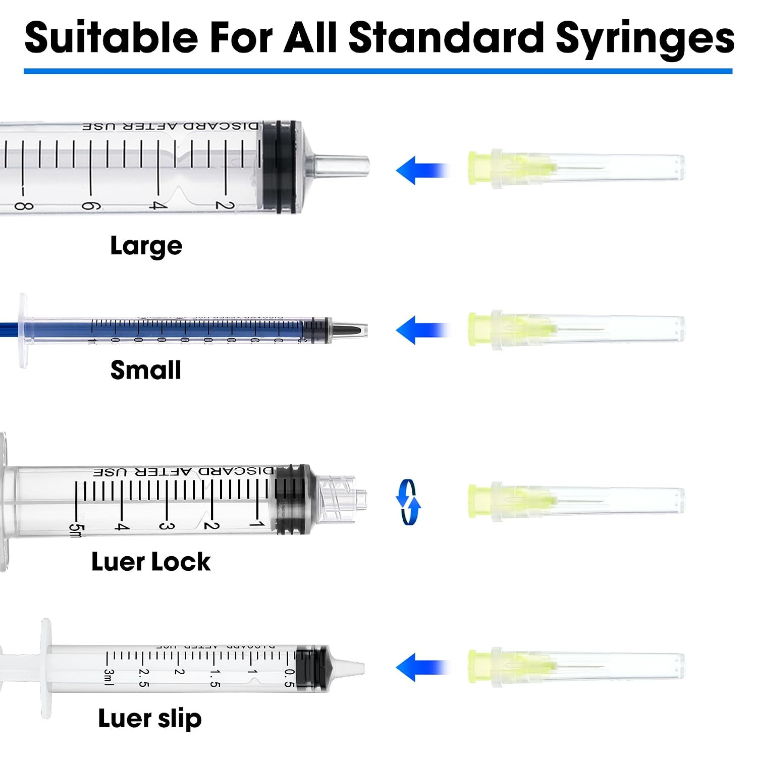 100 Pack 30 Ga 5/16 inch Disposable Needles with Caps for Scientific and Industr