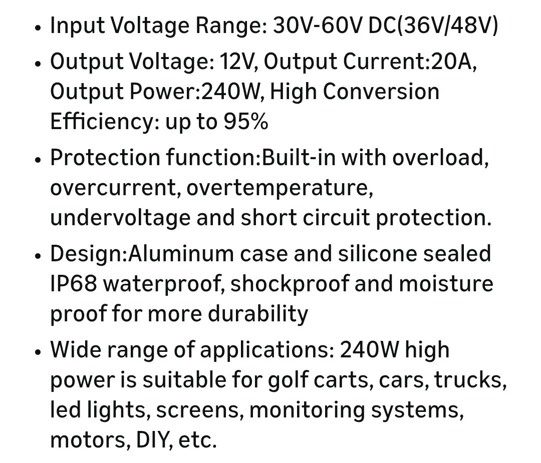 DC-DC 36V 48V to 12V 20A 240W Step Down Converter Voltage Regulator