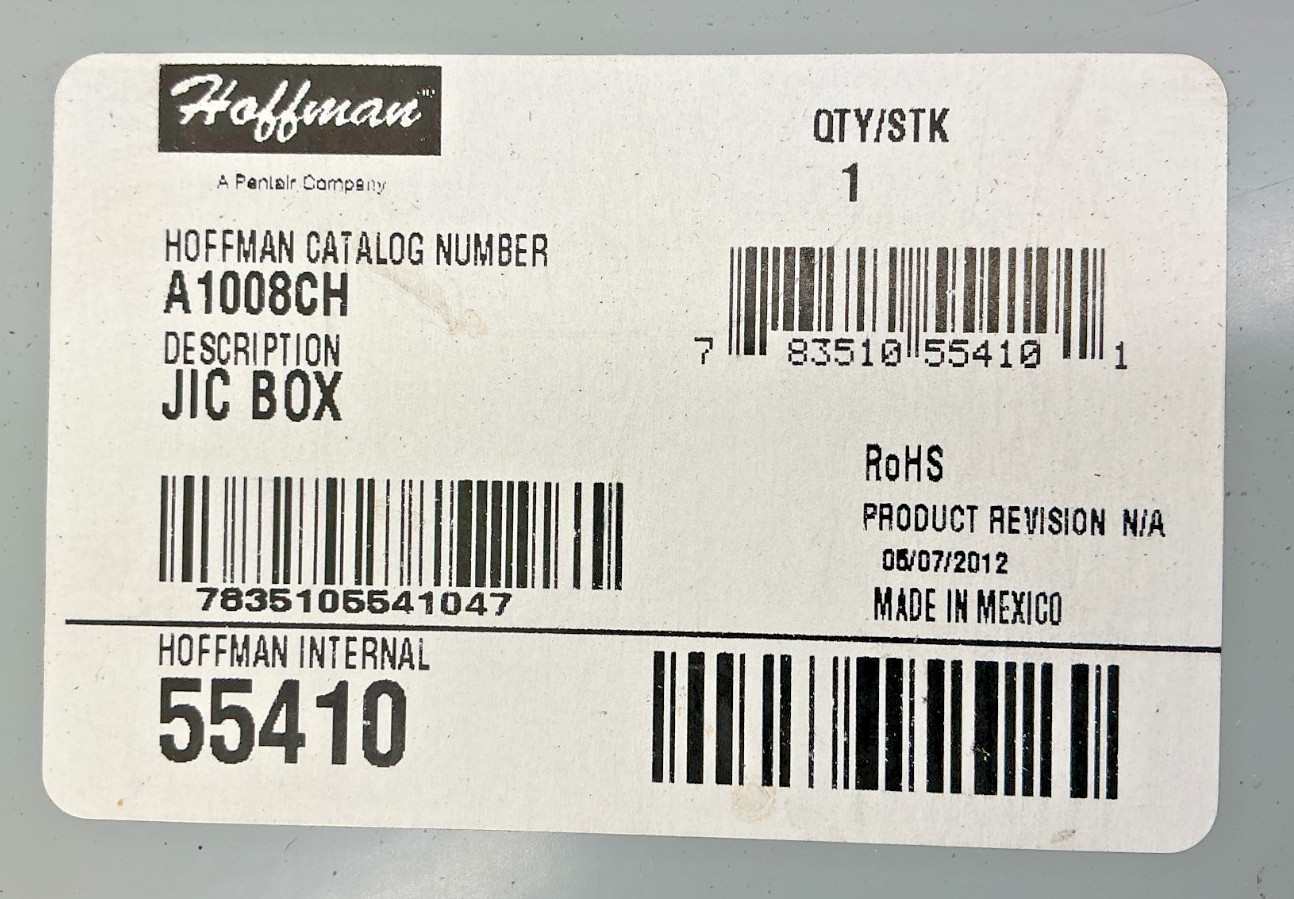 Hoffman A1008CH Junction Box Enclosure Panel Mount 10″X8″X4″ Gray 55410