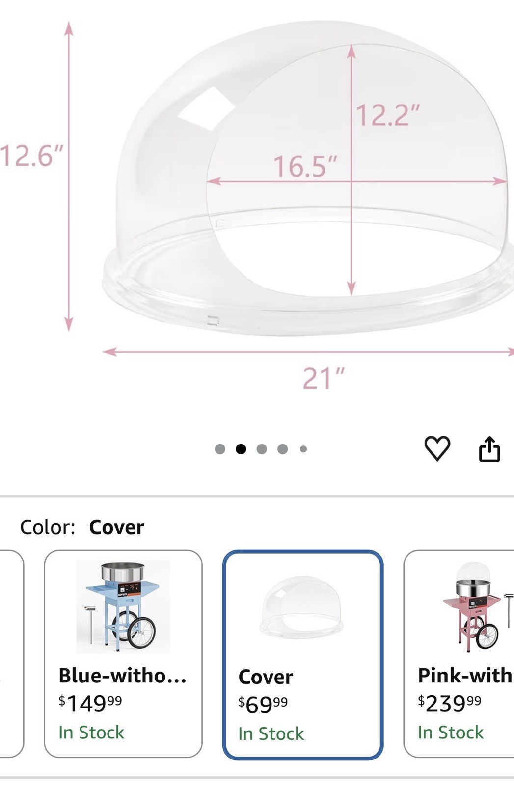 ROVSUN 21 Inch Cotton Candy Machine Cover Acrylic Dome Bubble Shield for Candy