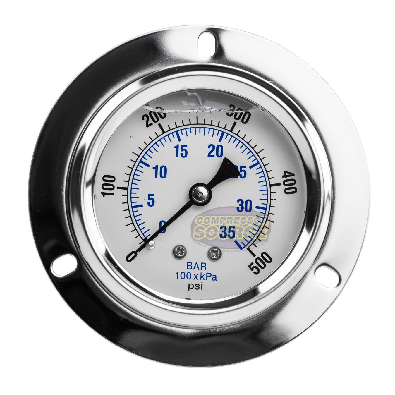 2.5″ Liquid Filled Pressure Gauge 0-500 PSI 1/4″ NPT CBM Panel Flush Mount