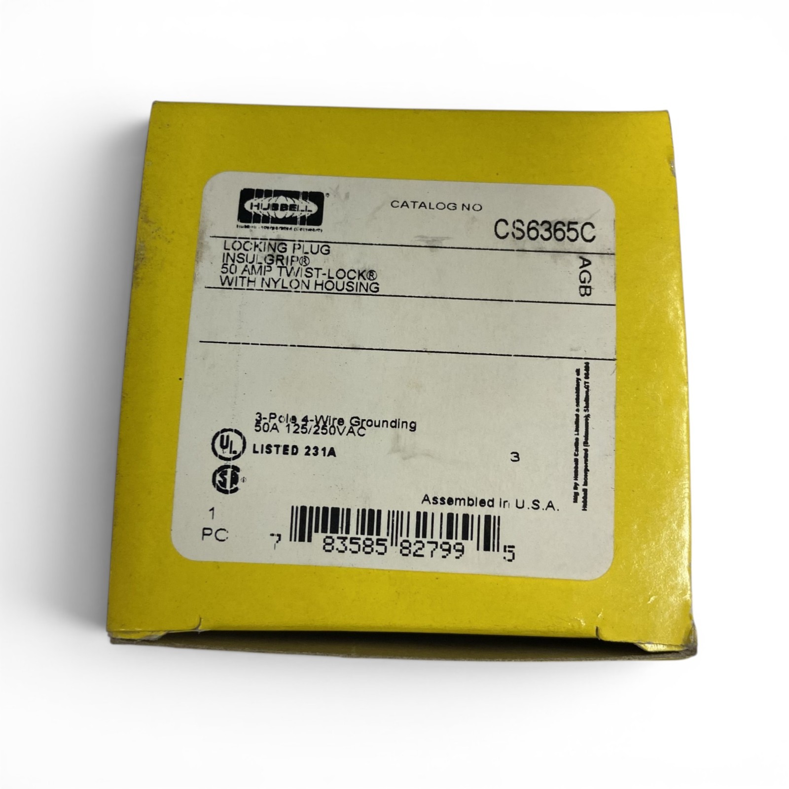 Hubbell CS6365C Twist-Lock 50A 125/250VAC Male Locking Plug Insulgrip 3P 4W New