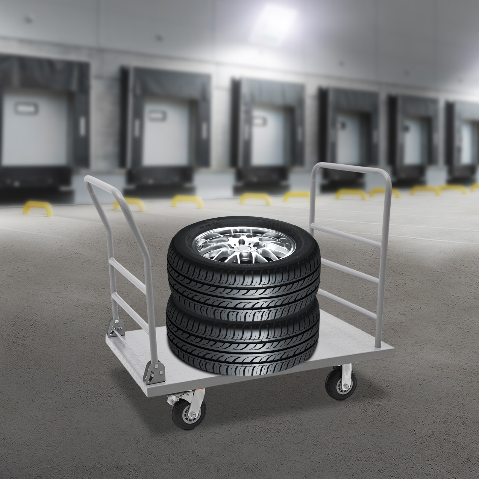 Platform Truck Cart, Heavy Duty Push Cart 2000LB with Detachable Rear Guardrail