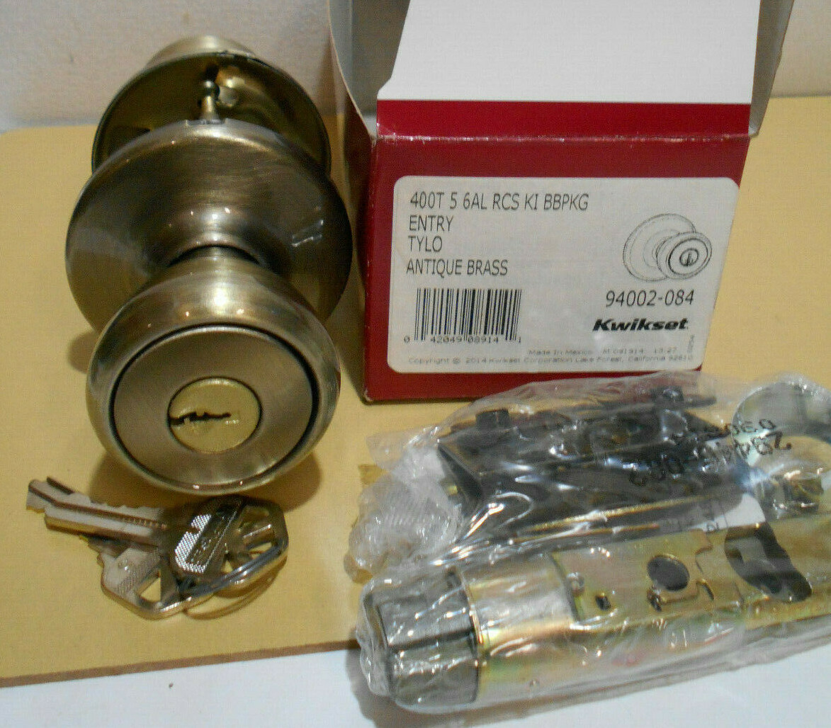 Kwikset Door Knob Lock Entry Tylo Antique Brass 94002-084