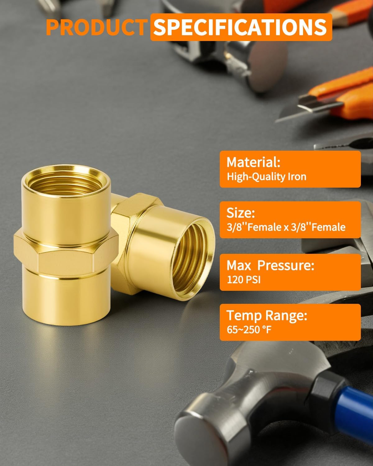8 PCS Coupling, 1/4 NPT Coupler Female to Female Hex Head Pipe Fitting, Compress