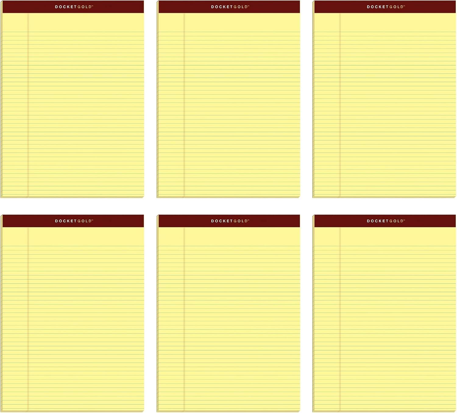 8.5 x 11 Legal Pads, 6 Pack, Premium Docket Gold Brand, Narrow Ruled, Thick Y…