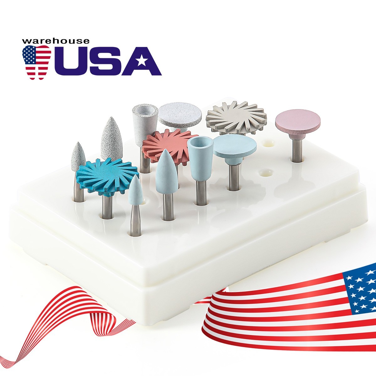 AZDENT 12Pcs Dental Composite Polishing Burs Kit RA Silicone Polisher 2.35mm