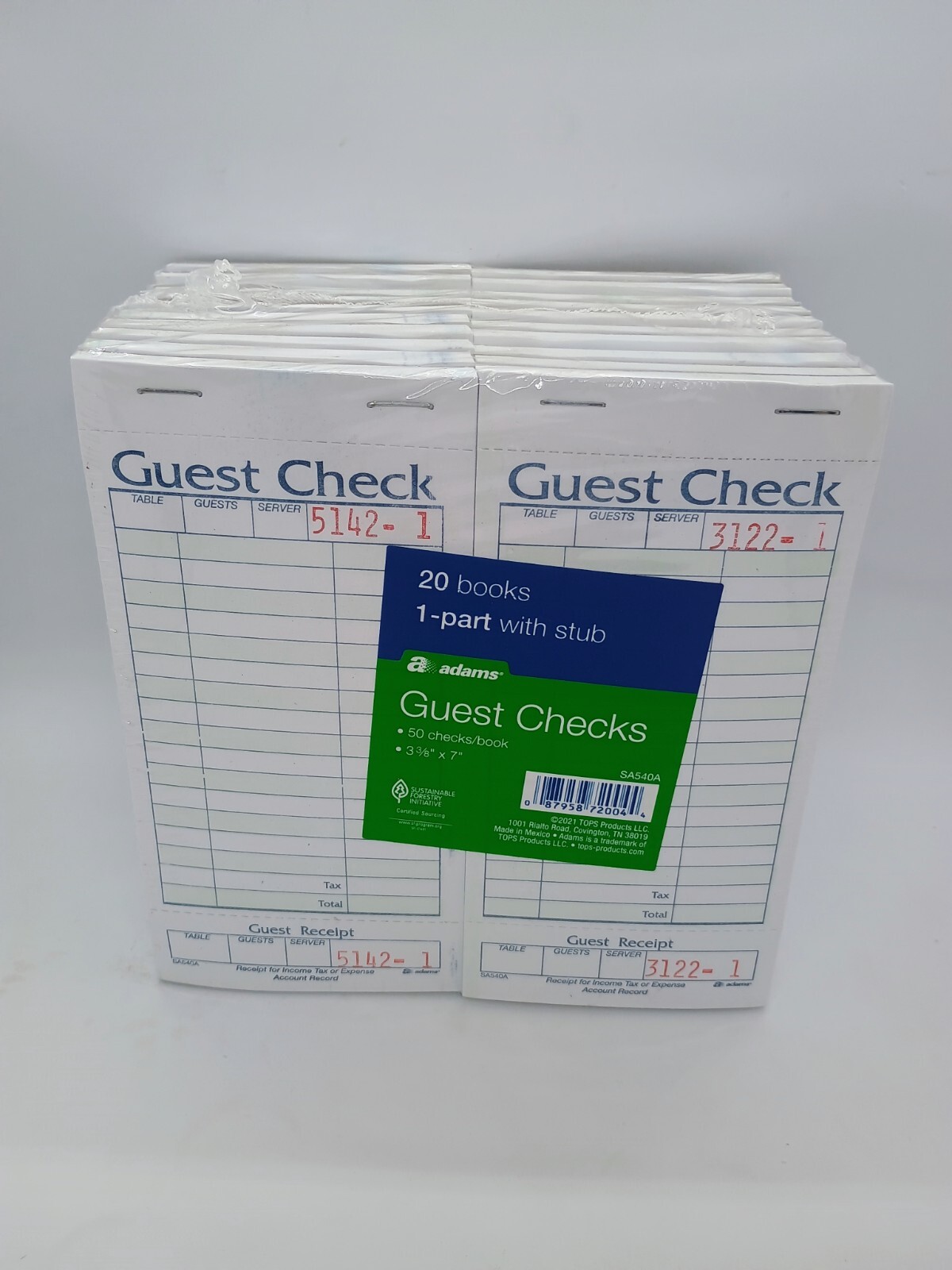 Adams 1-Part Guest Check Books w/stubs 3 3/8 x 7, 20 Pads, 1000 total checks