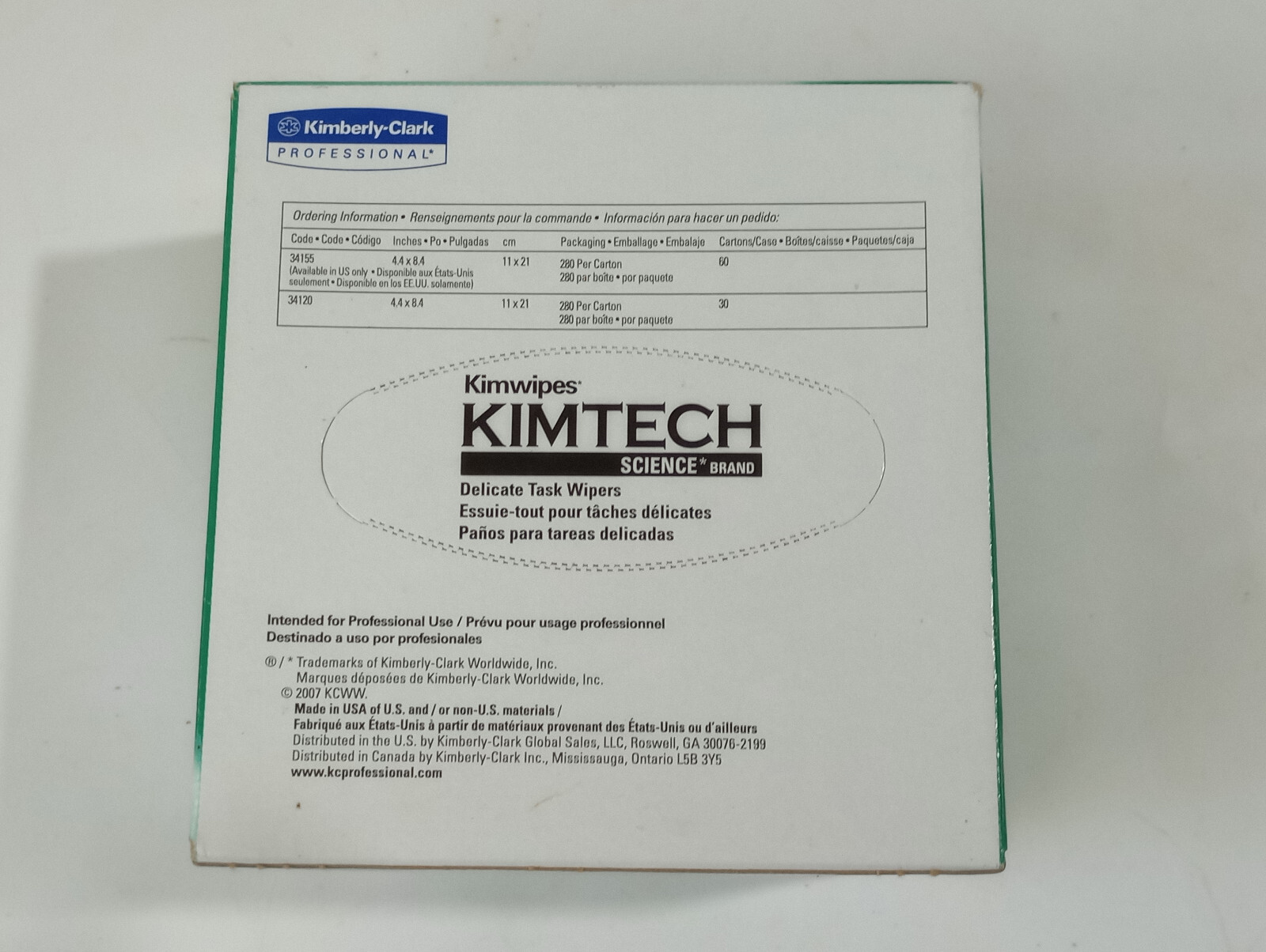 Lot of 2 Kimtech Science 34155 Delicate Task Wipes 4.4 in. x 4.8 in.(Box of 280)