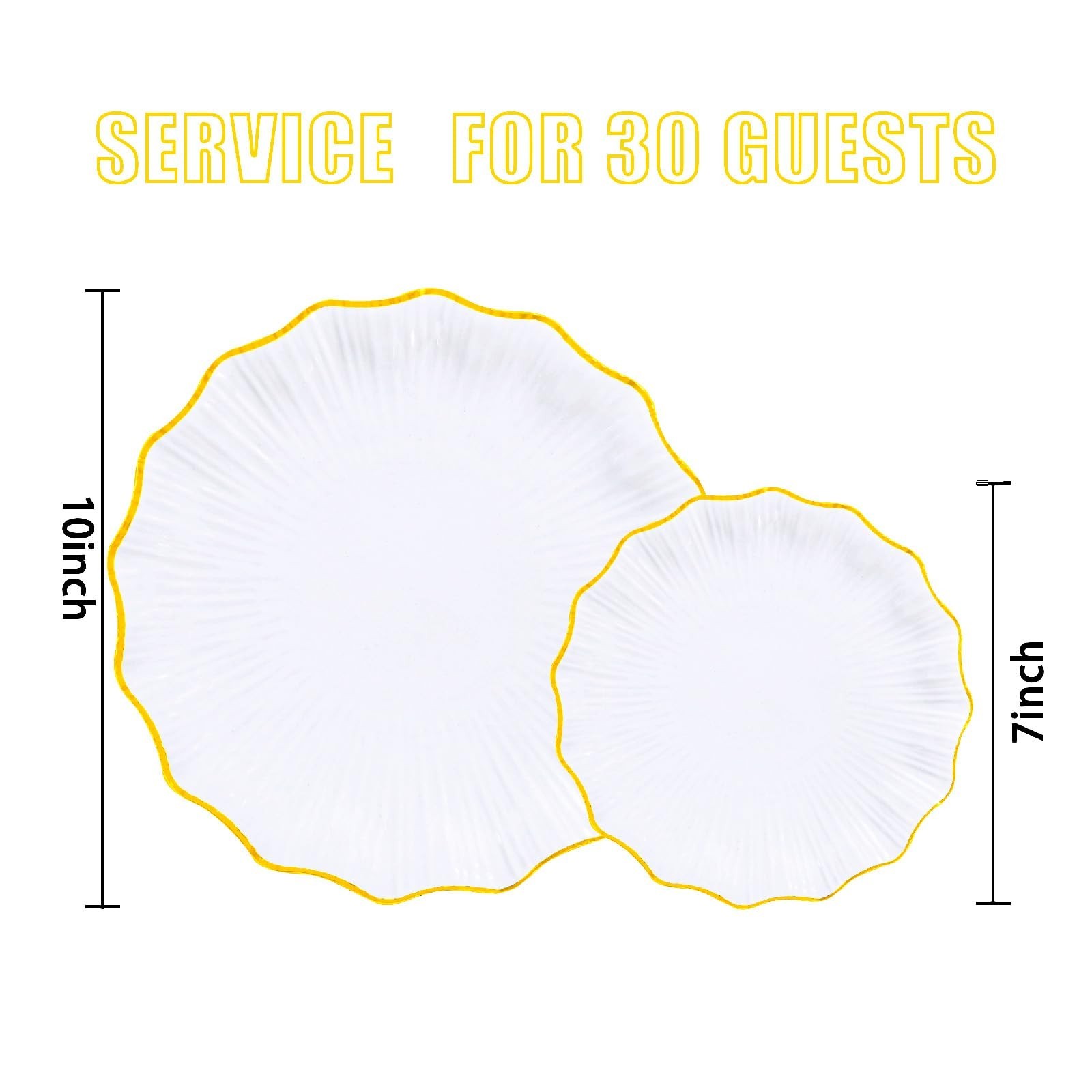 Rubtlamp Heavyduty 60Pcs Gold Plastic Plates – White Scalloped Plates with Go…